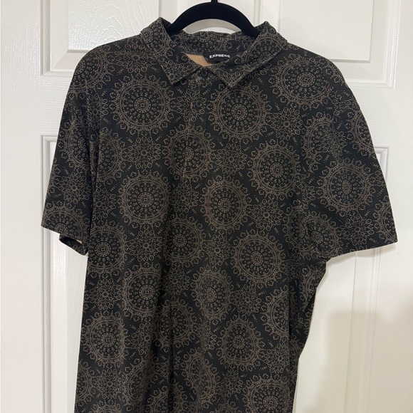 Express Black and Tan Patterned Polo Shirt - Picture 1 of 5